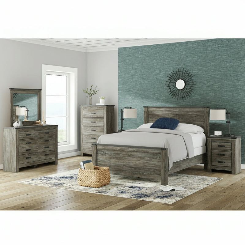 Frandern Full Bookcase Panel Bed with Storage, Dresser and Mirror