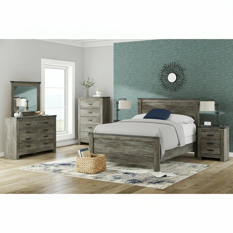 Frandern Full Bookcase Panel Bed with Storage, Dresser and Mirror