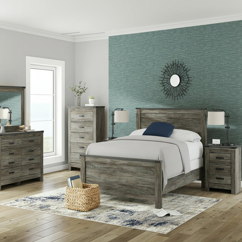 Frandern Full Bookcase Panel Bed with Storage, Dresser and Mirror