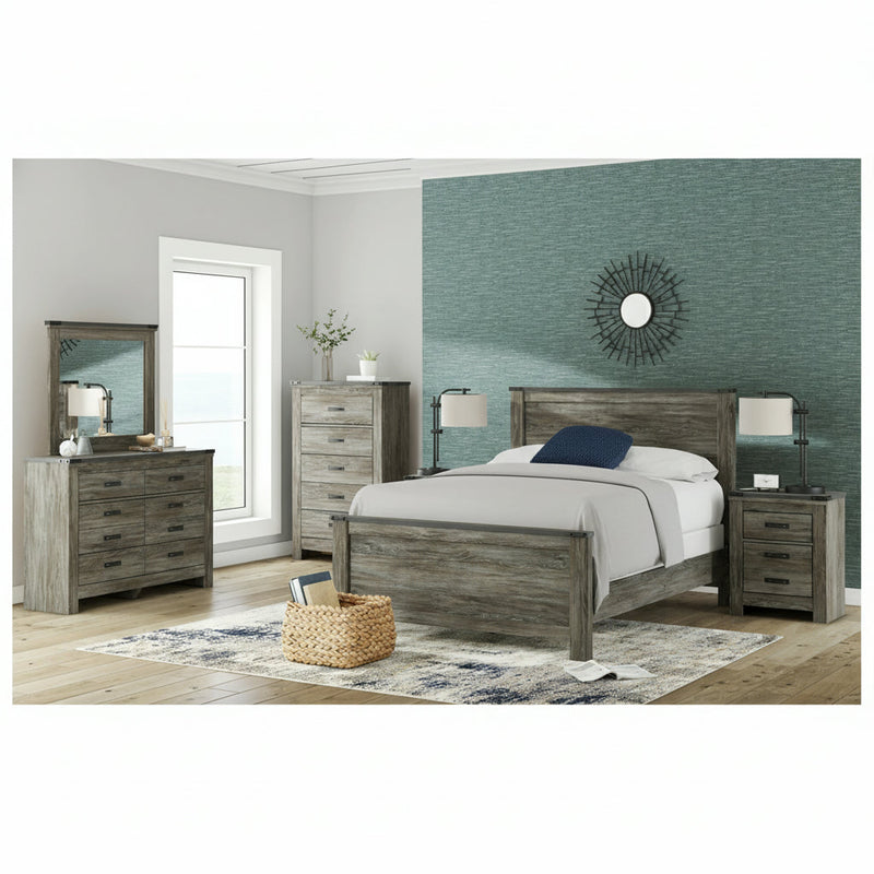 Frandern Full Bookcase Panel Bed with Storage, Dresser and Mirror