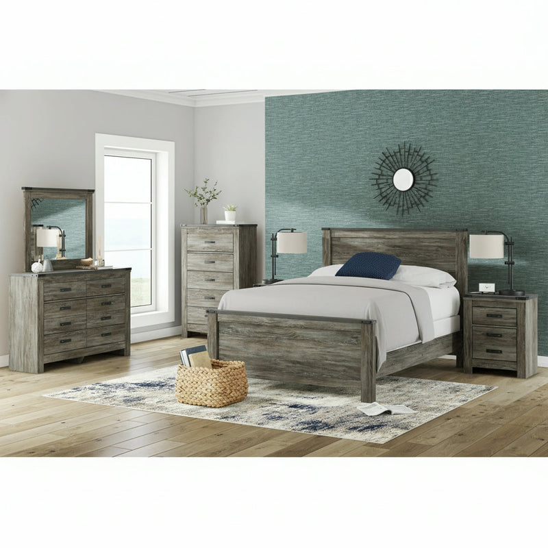 Frandern Full Bookcase Panel Bed with Storage, Dresser and Mirror