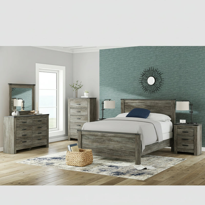 Frandern Full Bookcase Panel Bed with Storage, Dresser and Mirror