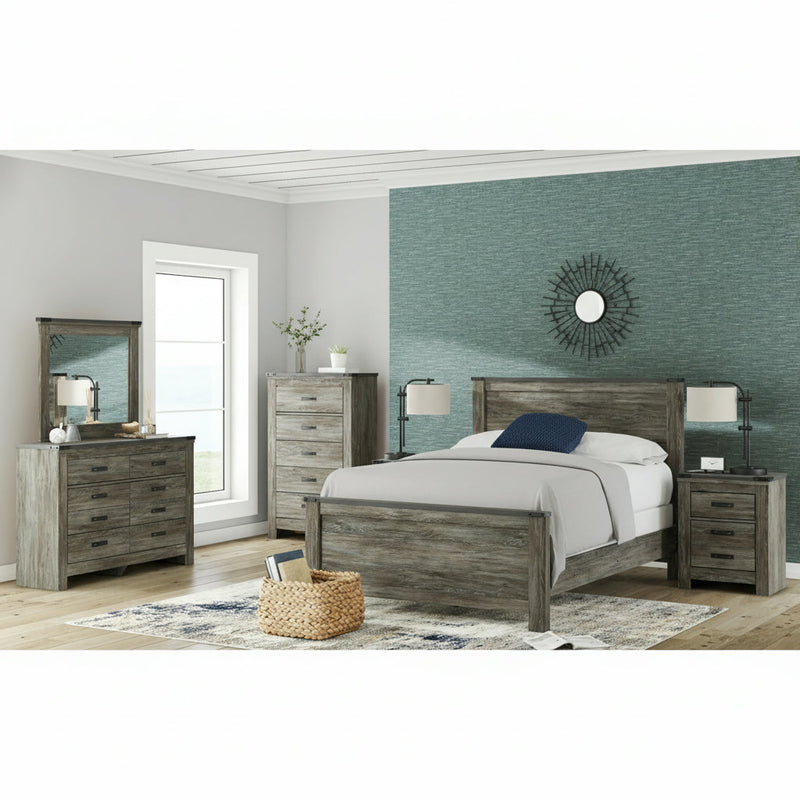 Frandern Full Bookcase Panel Bed with Storage, Dresser and Mirror
