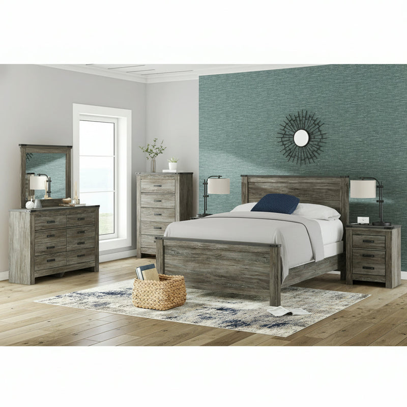 Frandern Full Bookcase Panel Bed with Storage, Dresser and Mirror