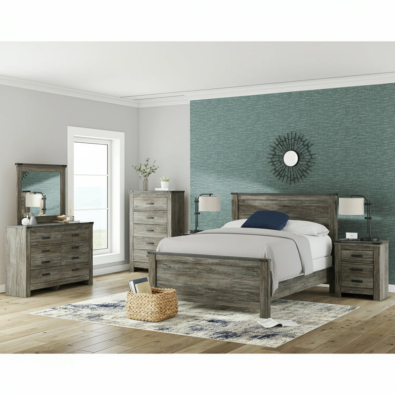 Frandern Full Bookcase Panel Bed with Storage, Dresser and Mirror
