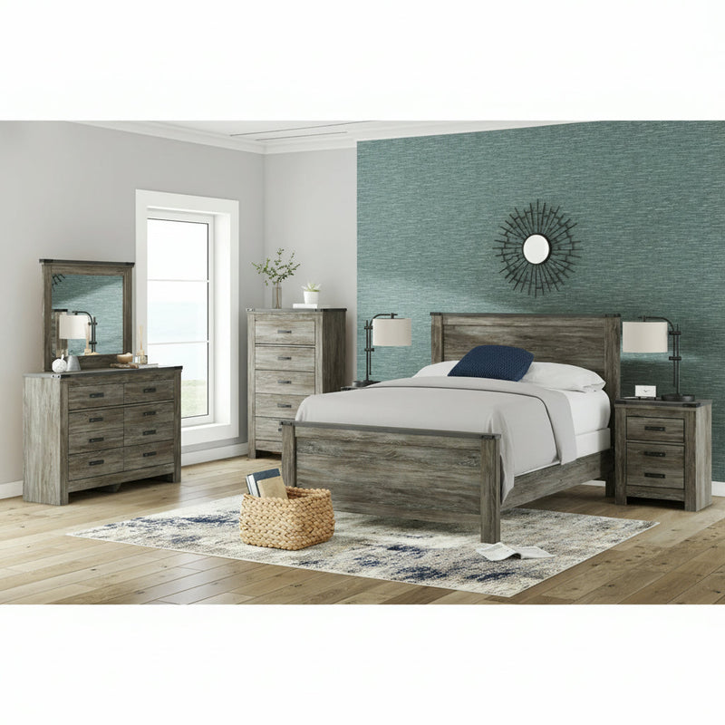 Frandern Full Bookcase Panel Bed with Storage, Dresser and Mirror