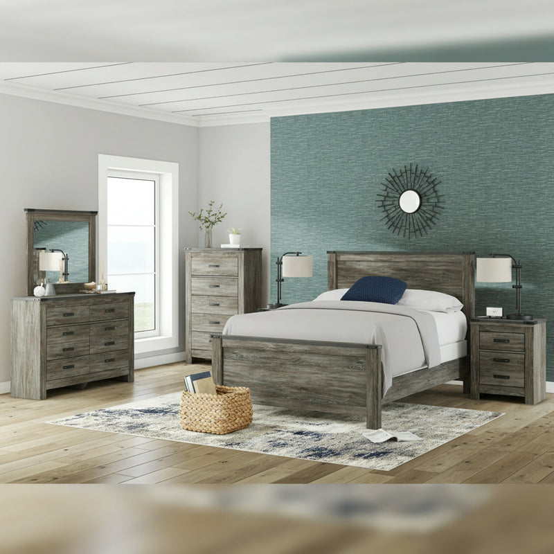 Frandern Full Bookcase Panel Bed with Storage, Dresser and Mirror