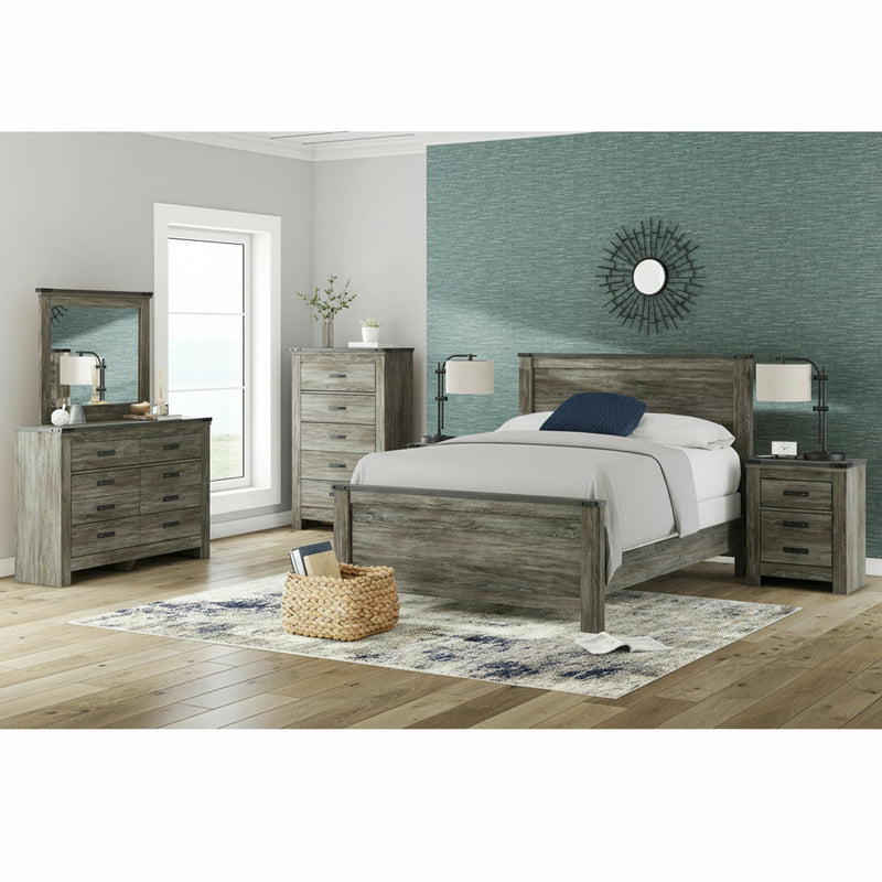 Frandern Full Bookcase Panel Bed with Storage, Dresser and Mirror