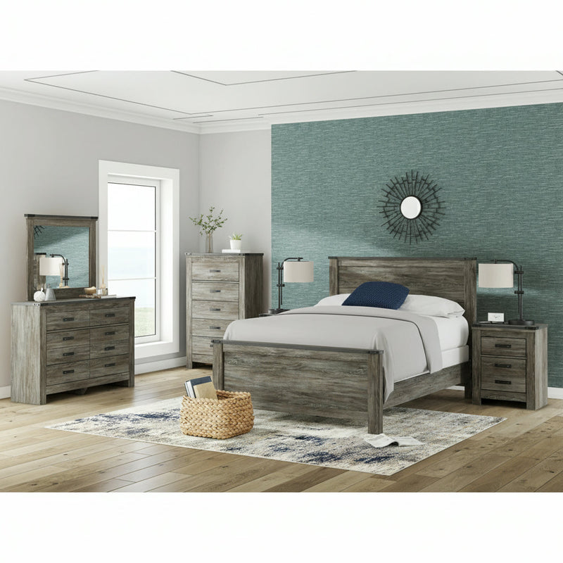 Frandern Full Bookcase Panel Bed with Storage, Dresser and Mirror