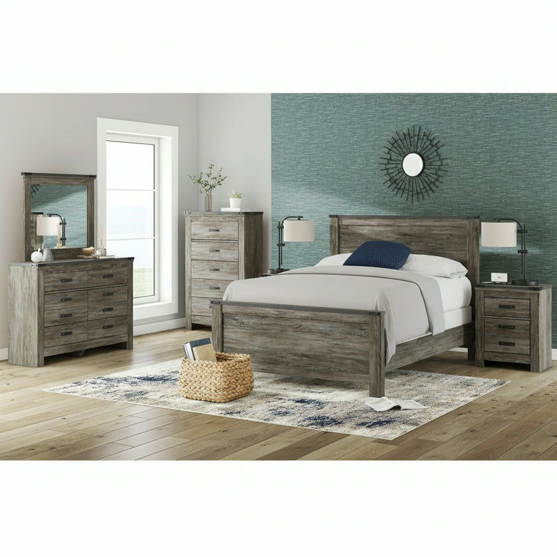 Frandern Full Bookcase Panel Bed with Storage, Dresser and Mirror