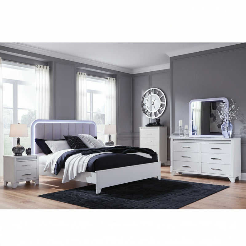 Jarlee Upholstered Panel Bed, Dresser, Mirror, Chest & Nightstand, Bedroom Set