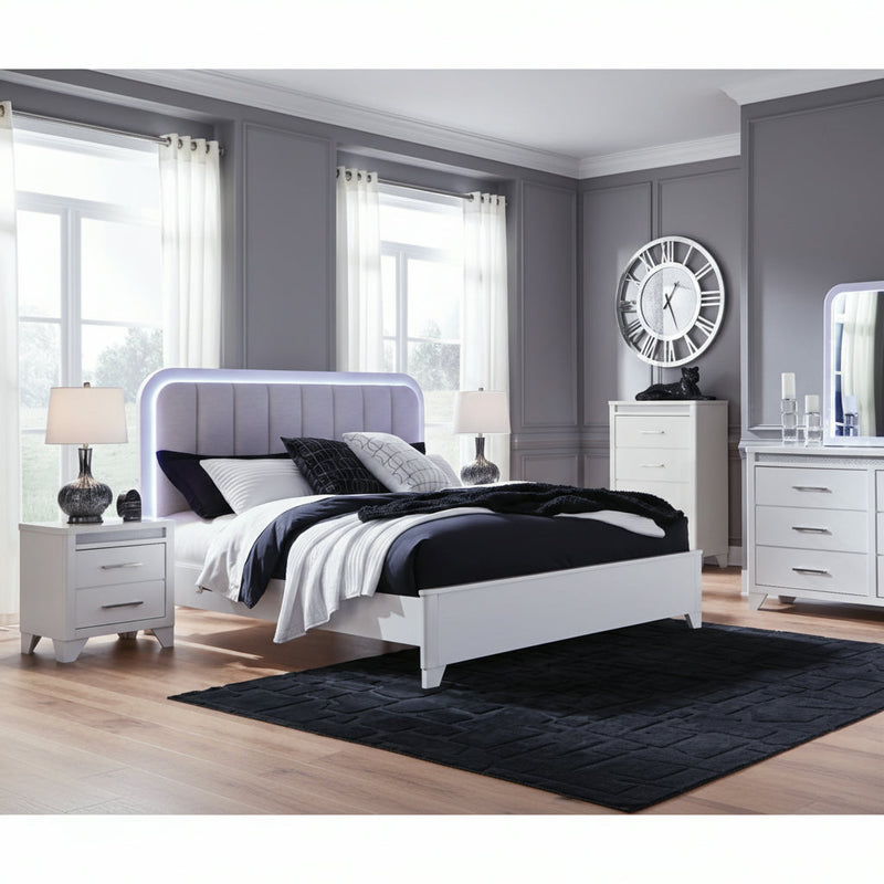 Jarlee Upholstered Panel Bed, Dresser, Mirror, Chest & Nightstand, Bedroom Set