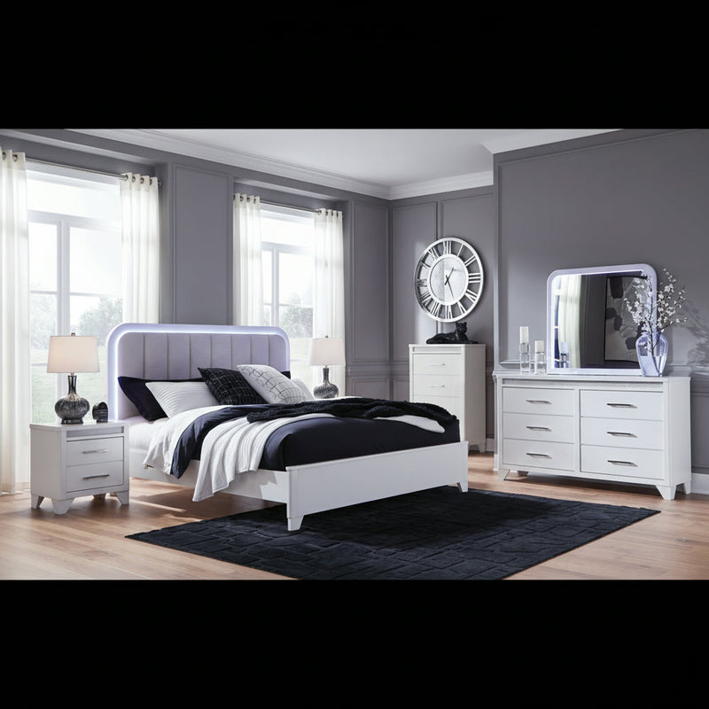 Jarlee Upholstered Panel Bed, Dresser, Mirror, Chest & Nightstand, Bedroom Set