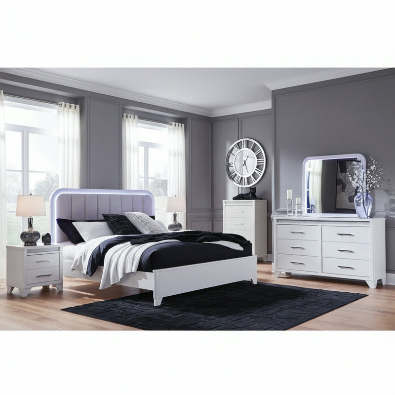 Jarlee Upholstered Panel Bed, Dresser, Mirror, Chest & Nightstand, Bedroom Set