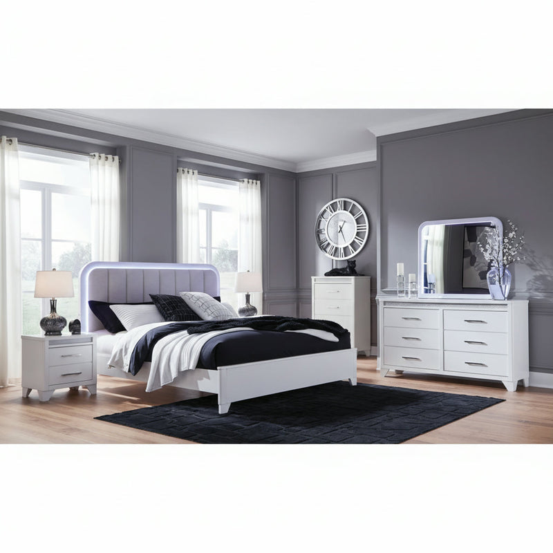 Jarlee Upholstered Panel Bed, Dresser, Mirror, Chest & Nightstand, Bedroom Set