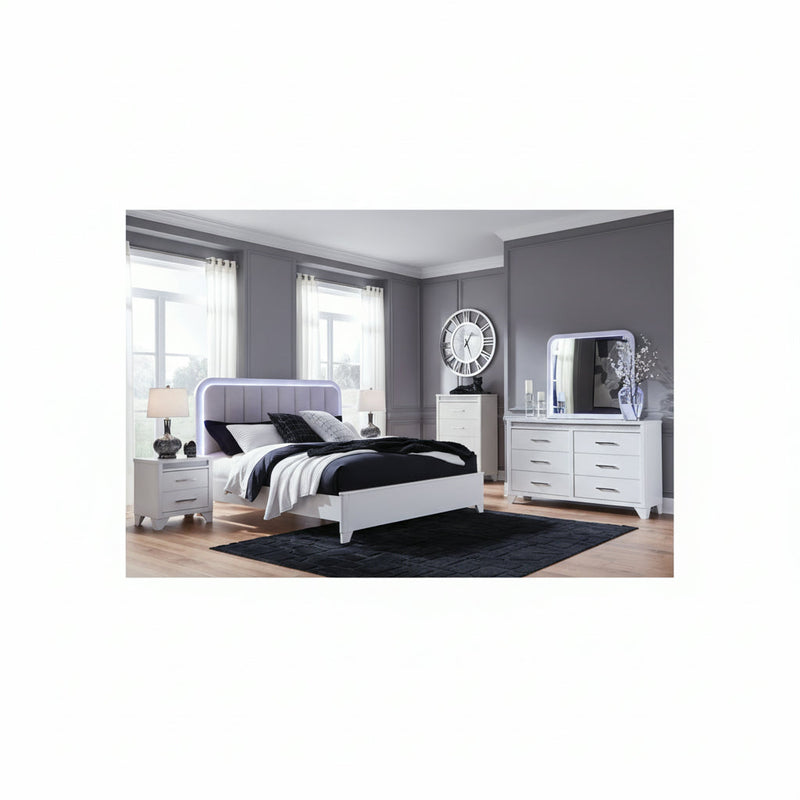 Jarlee Upholstered Panel Bed, Dresser, Mirror, Chest & Nightstand, Bedroom Set