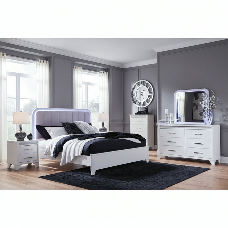 Jarlee Upholstered Panel Bed, Dresser, Mirror, Chest & Nightstand, Bedroom Set