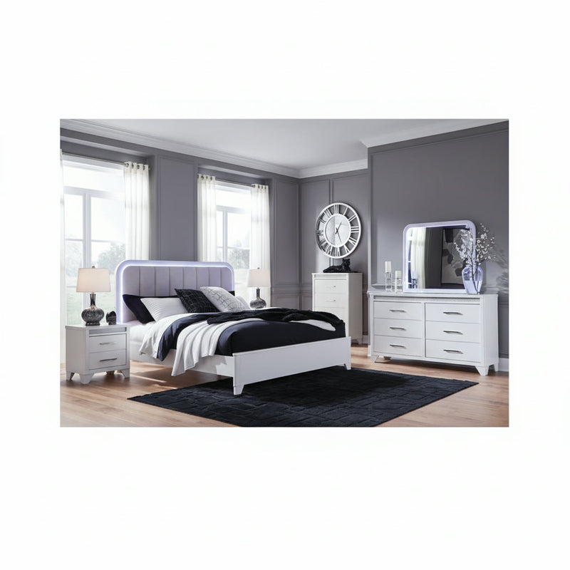Jarlee Upholstered Panel Bed, Dresser, Mirror, Chest & Nightstand, Bedroom Set