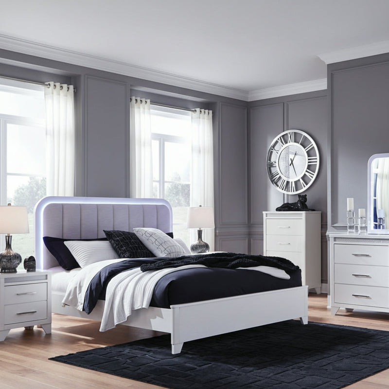 Jarlee Upholstered Panel Bed, Dresser, Mirror, Chest & Nightstand, Bedroom Set