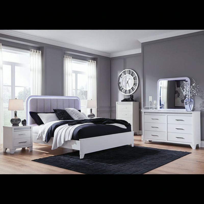 Jarlee Upholstered Panel Bed, Dresser, Mirror, Chest & Nightstand, Bedroom Set