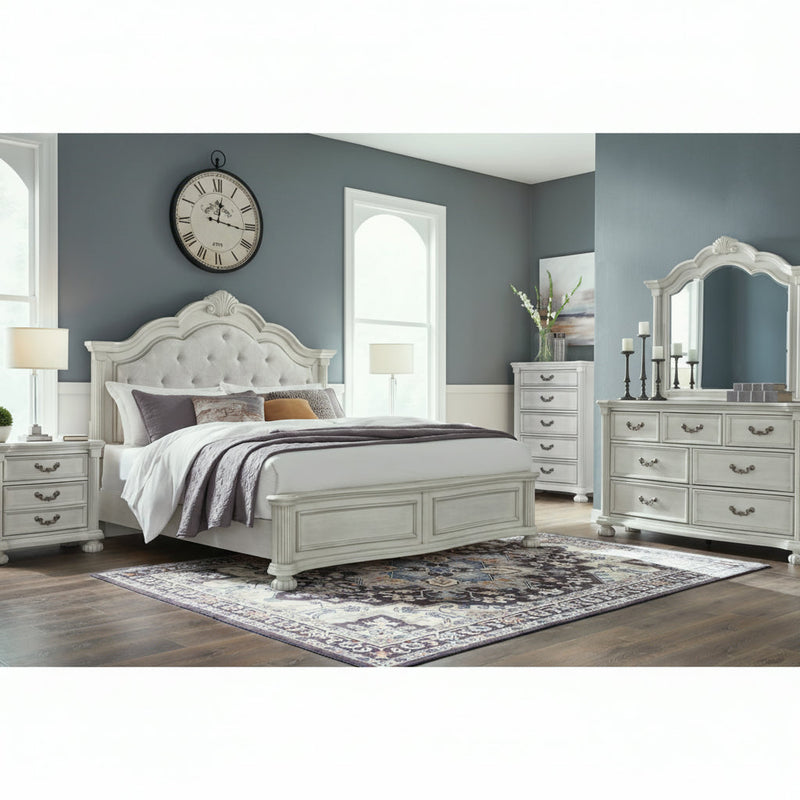 Montelaine Upholstered Panel Bed, Dresser, Mirror, Chest & Nightstand, Bedroom Set