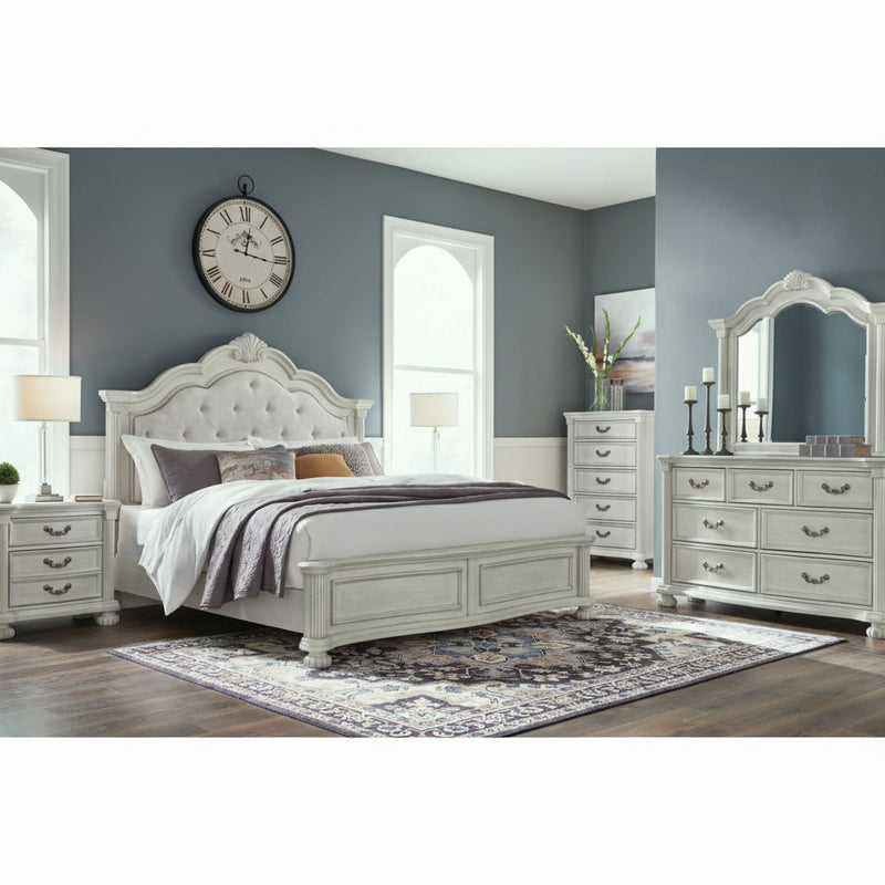 Montelaine Upholstered Panel Bed, Dresser, Mirror, Chest & Nightstand, Bedroom Set