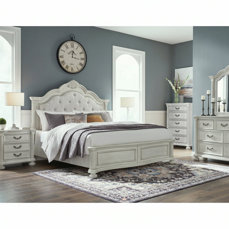 Montelaine Upholstered Panel Bed, Dresser, Mirror, Chest & Nightstand, Bedroom Set