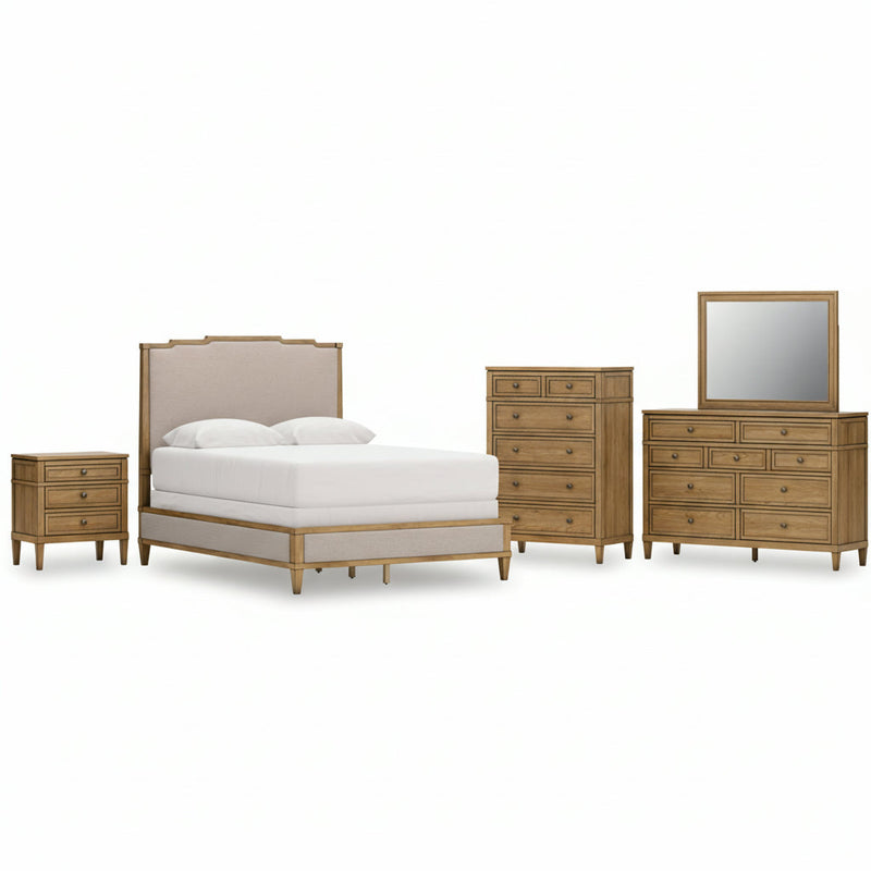 Sharlance Upholstered Panel Bed, Dresser, Mirror, Chest & Nightstand, Bedroom Set