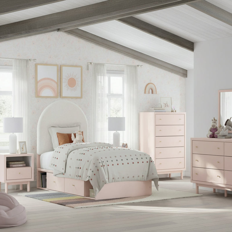 Wistenpine Upholstered Panel Bed, Dresser, Mirror, Chest & Nightstand, Bedroom Set