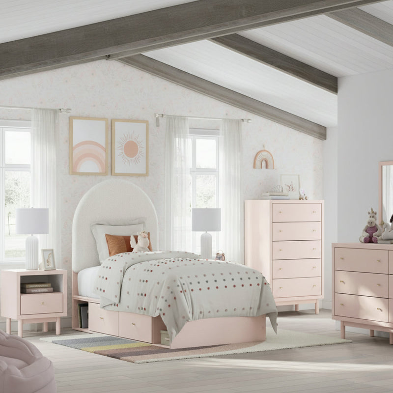 Wistenpine Upholstered Panel Bed, Dresser, Mirror, Chest & Nightstand, Bedroom Set