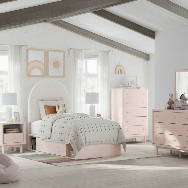 Wistenpine Upholstered Panel Bed, Dresser, Mirror, Chest & Nightstand, Bedroom Set