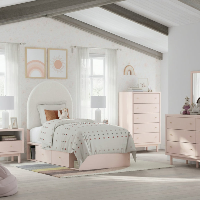 Wistenpine Upholstered Panel Bed, Dresser, Mirror, Chest & Nightstand, Bedroom Set