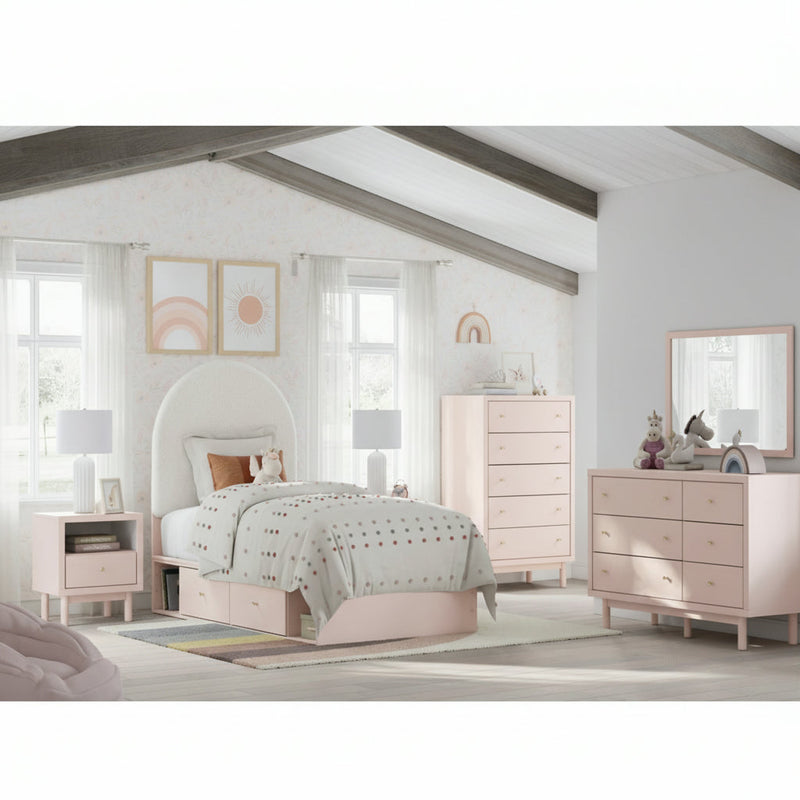 Wistenpine Upholstered Panel Bed, Dresser, Mirror, Chest & Nightstand, Bedroom Set