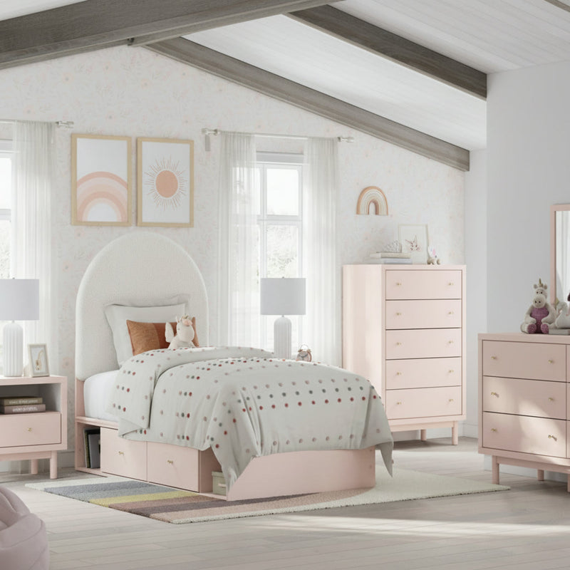 Wistenpine Upholstered Panel Bed, Dresser, Mirror, Chest & Nightstand, Bedroom Set
