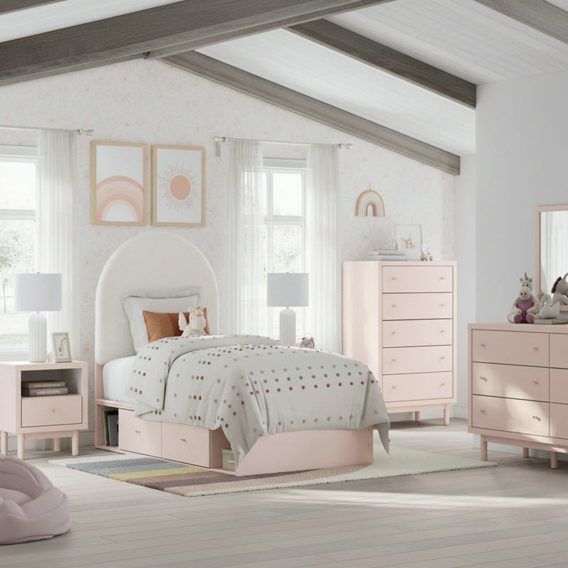 Wistenpine Upholstered Panel Bed, Dresser, Mirror, Chest & Nightstand, Bedroom Set