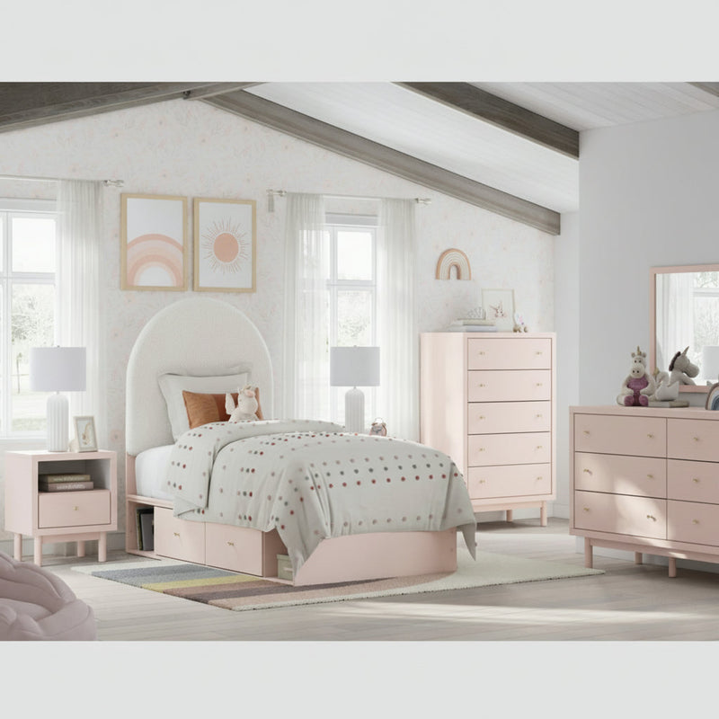 Wistenpine Upholstered Panel Bed, Dresser, Mirror, Chest & Nightstand, Bedroom Set