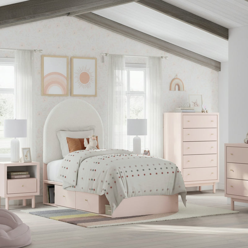 Wistenpine Upholstered Panel Bed, Dresser, Mirror, Chest & Nightstand, Bedroom Set