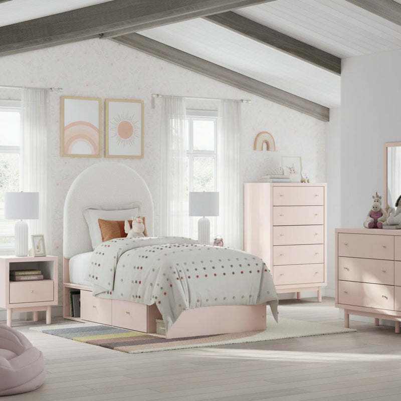 Wistenpine Upholstered Panel Bed, Dresser, Mirror, Chest & Nightstand, Bedroom Set