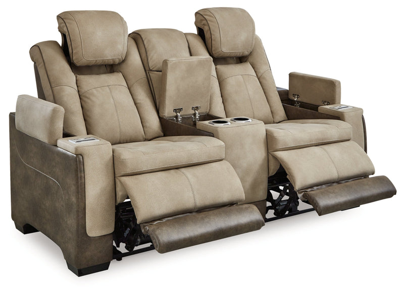 Next-Gen Durapella Power Reclining Loveseat/Console/Adjustable Headrest Sand