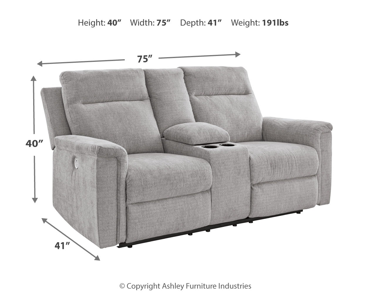 Barnsana DBL Reclining Power Loveseat w/Console by Ashley Furniture