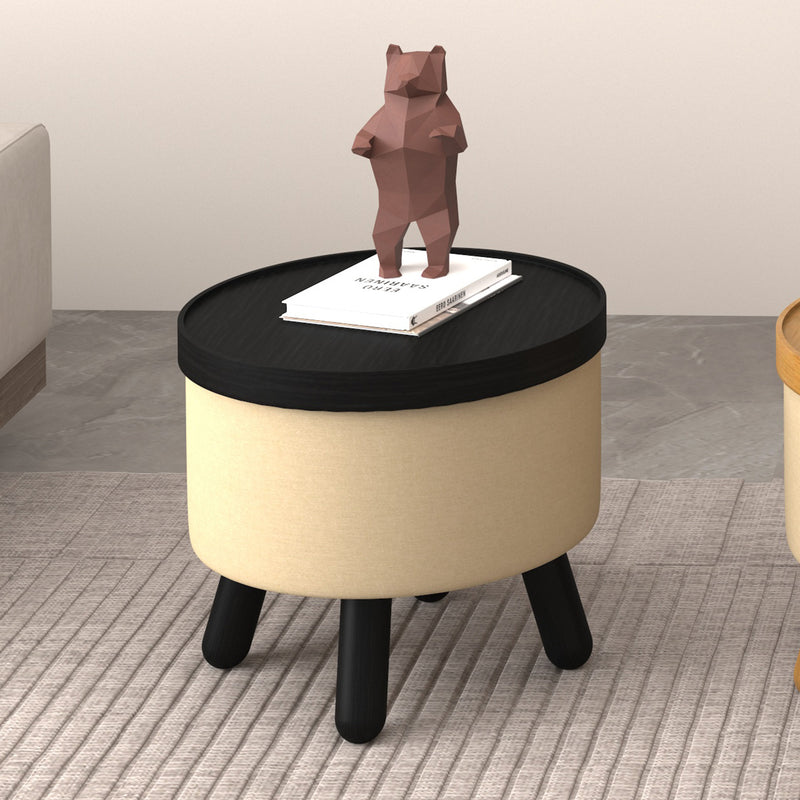Round Storage Ottoman With Tray