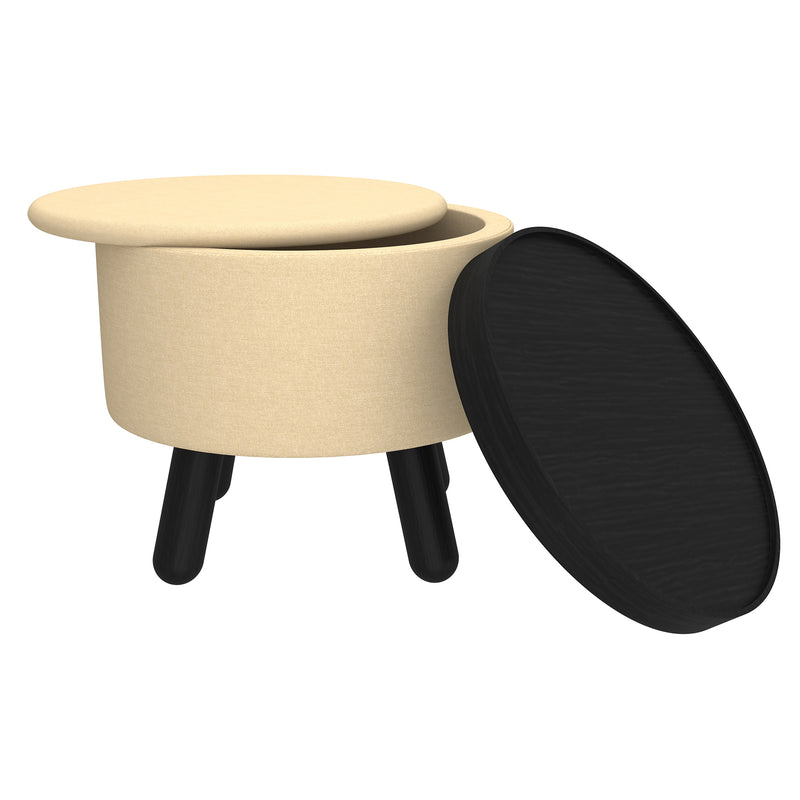 Round Storage Ottoman With Tray