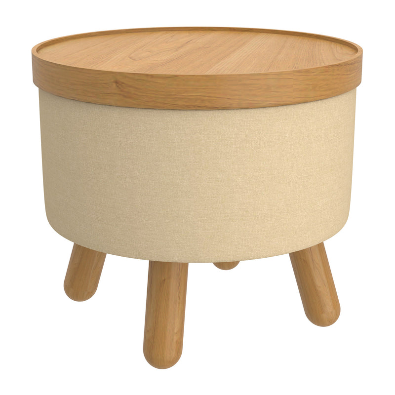 Round Storage Ottoman With Tray