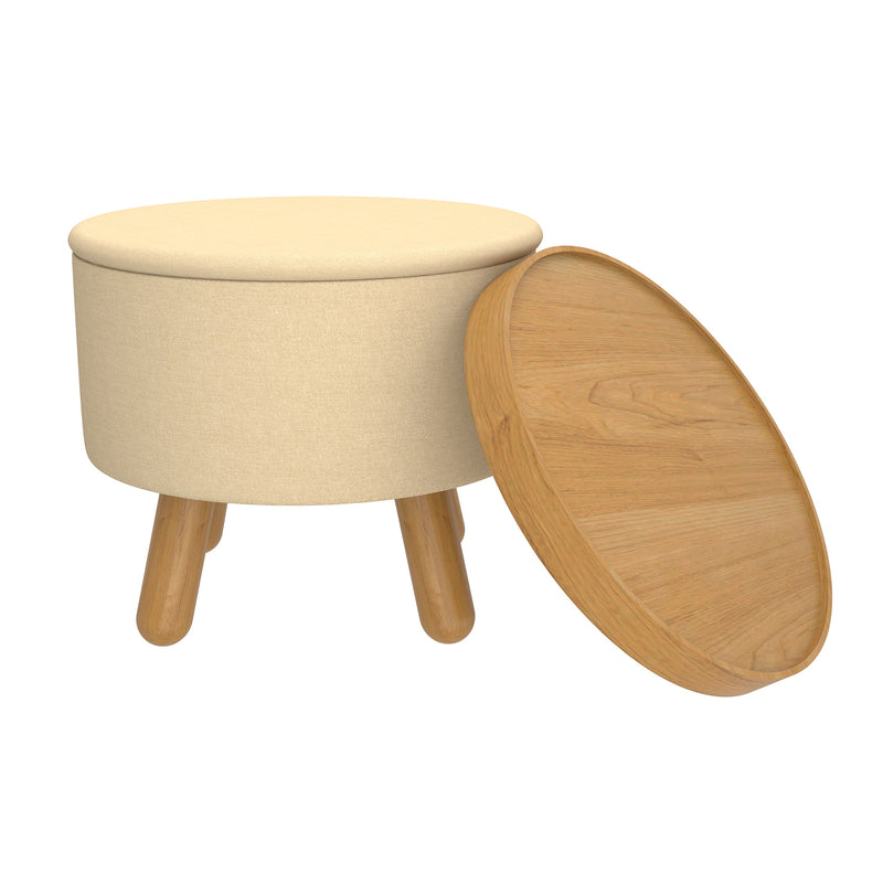 Round Storage Ottoman With Tray