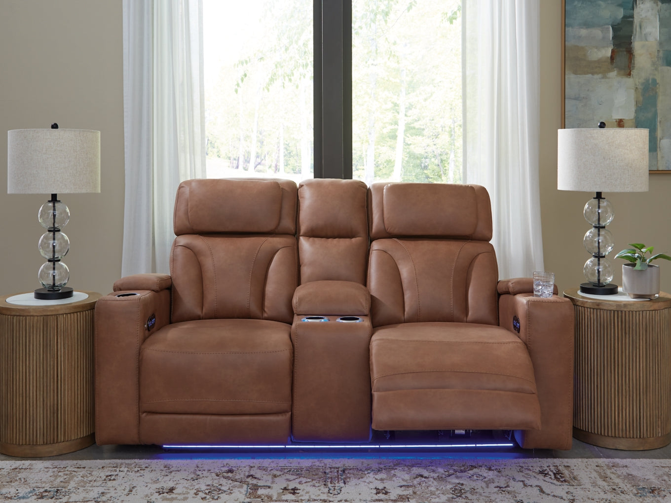 Point Clear Power Reclining Loveseat/Console/Adjustable Headrest