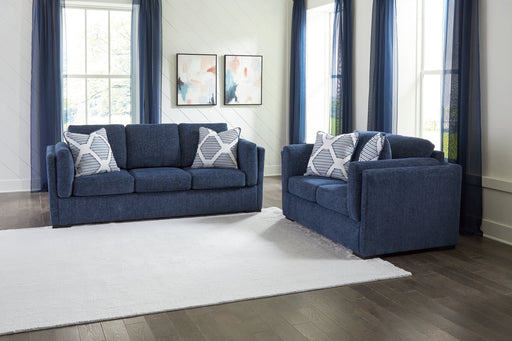 Evansley Living Room Set Navy Sofa and Loveseat