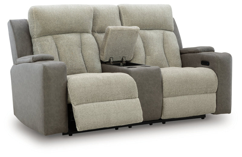Stately Check Power Reclining Loveseat/Console/Adjustable Headrest
