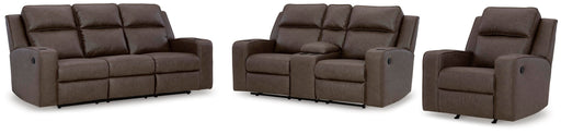 Lavenhorne Sofa, Loveseat and Recliner Standard Umber