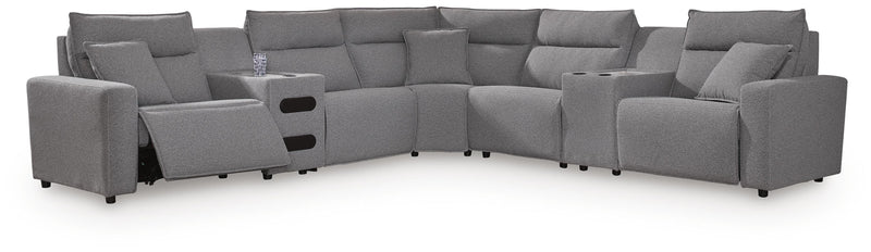 Modmax Power Reclining II 7-Piece Power Reclining Sectional with Audio Consoles Salt and Pepper