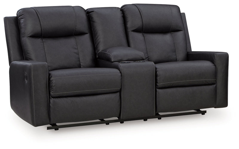 Mackmenville DBL Reclining Loveseat w/Console Carbon